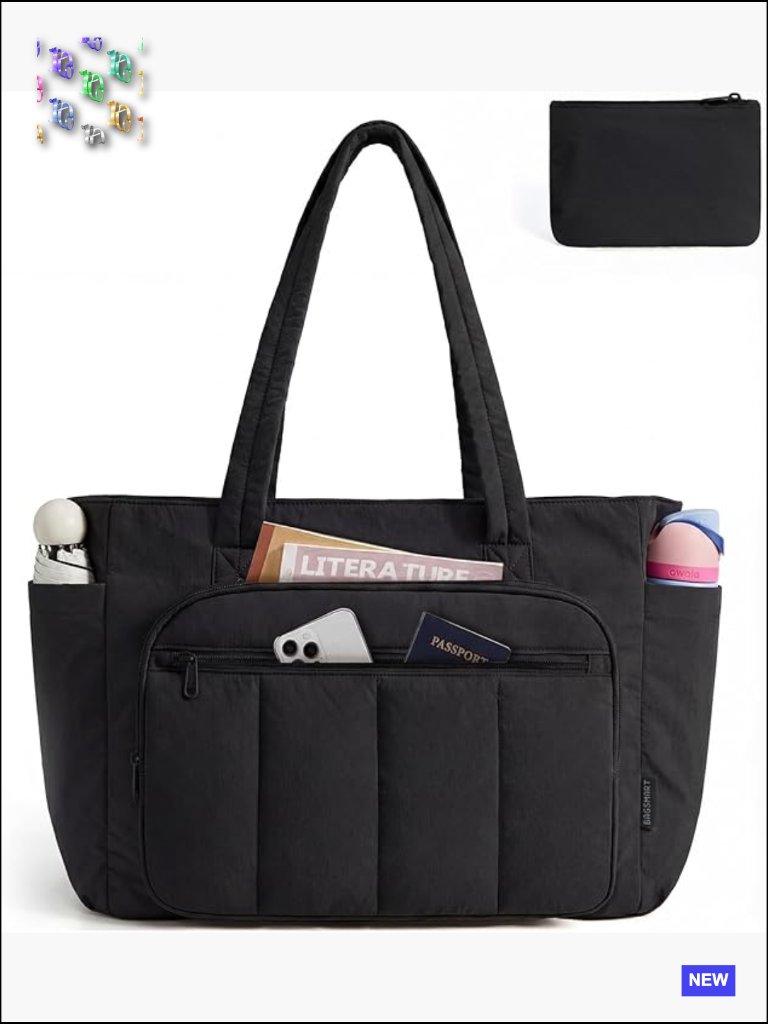 Quilted Tote Bag Set With Matching Pouch, 20l, Zipper Closure, Lightweight,